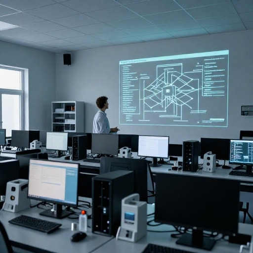 ChatGPT et l’accès aux données de santé : un équilibre précaire entre innovation et risques — image3 Une salle de laboratoire moderne illustrant les risques liés à la confidentialité des données médicales et aux techniques sophistiquées de réidentification.