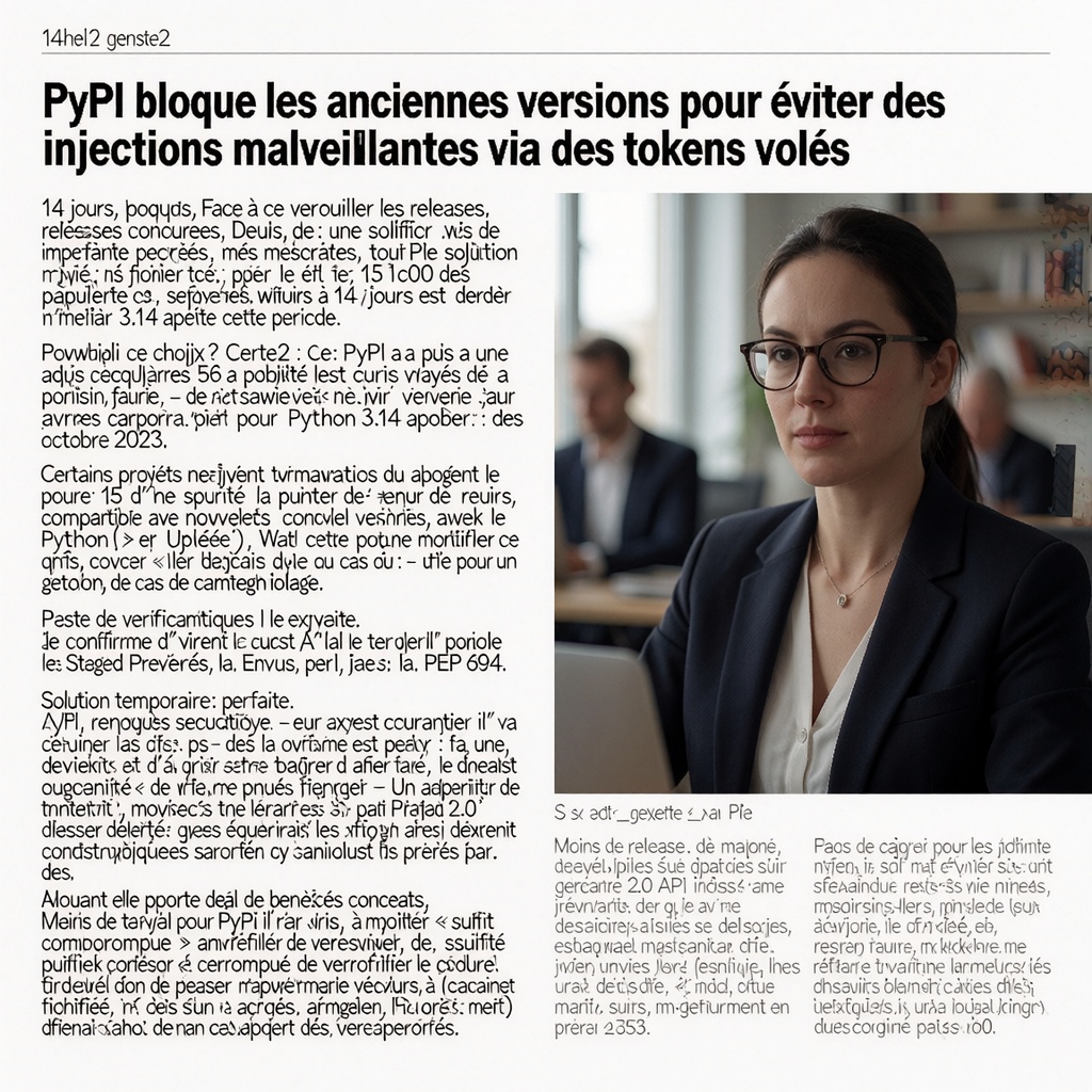 Illustration éditoriale de deuxième partie pour l'article « PyPI bloque les anciennes versions pour éviter des injections malveillantes via des tokens volés ».