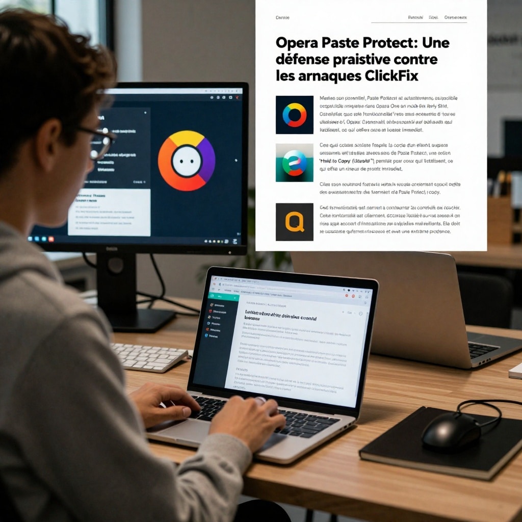 Illustration éditoriale de deuxième partie pour l'article « Opera Paste Protect : Une défense proactive contre les arnaques ClickFix ».